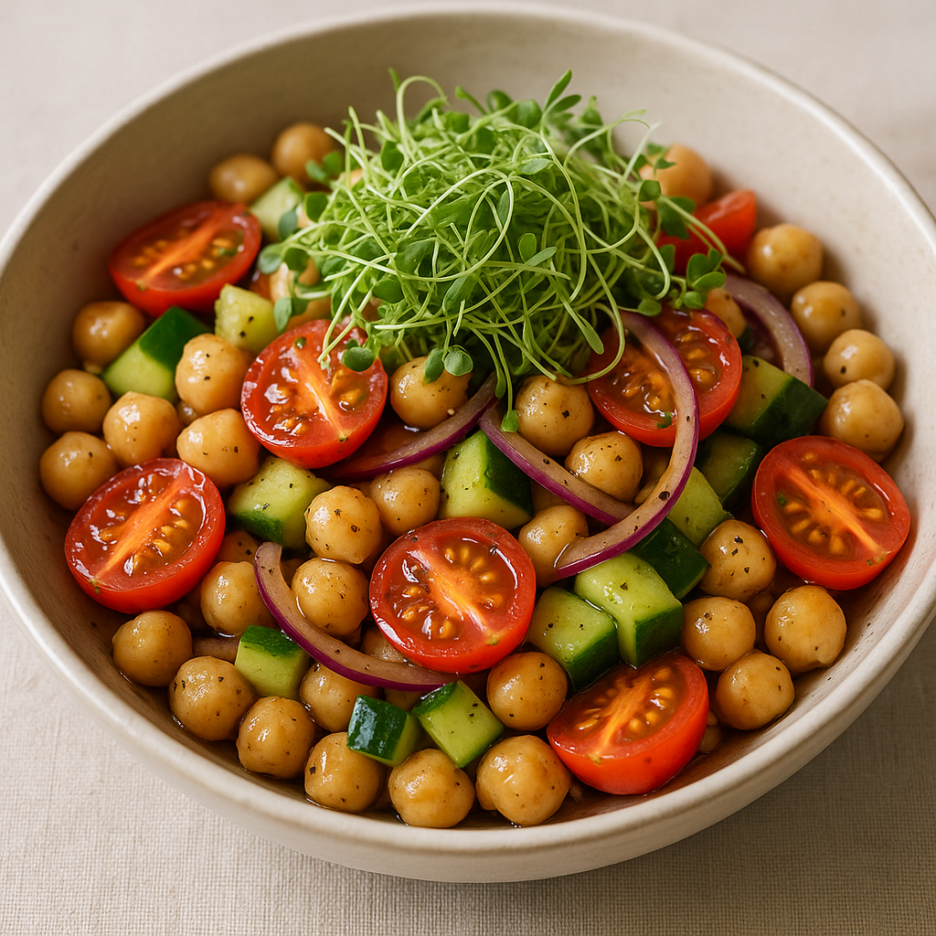 Alfalfa Microgreens and Chickpea Salad Bowl — Alfalfa sprouts recipe