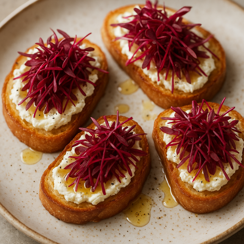 Elegant Red Amaranth Microgreens Crostini for Dinner Parties — Amaranth microgreens recipe