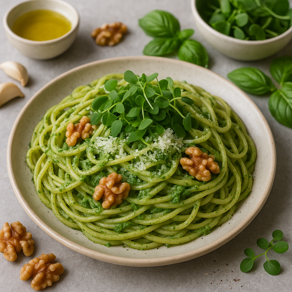 Arugula Microgreen Pesto Pasta Delight — ChefPax Mix microgreens recipe
