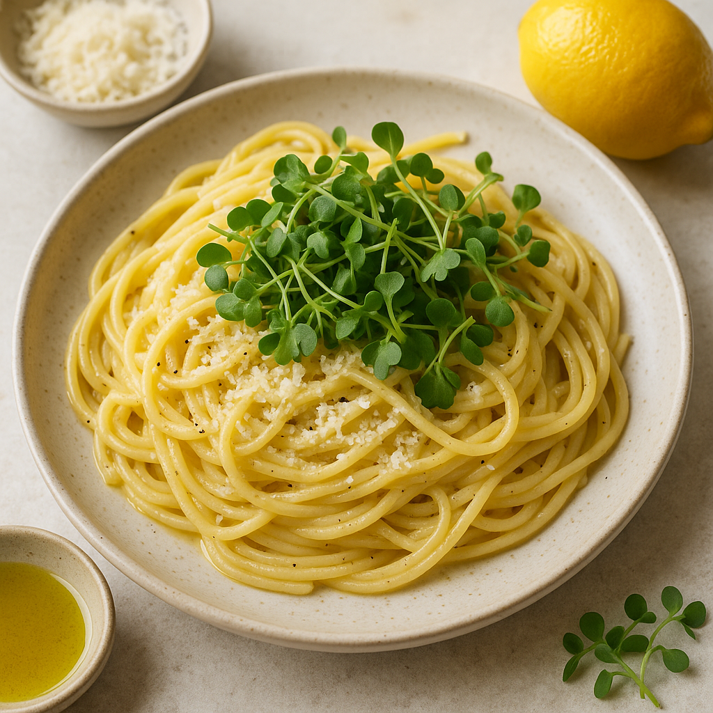 Lemon Parmesan Pasta with Arugula Microgreens — Arugula microgreens recipe