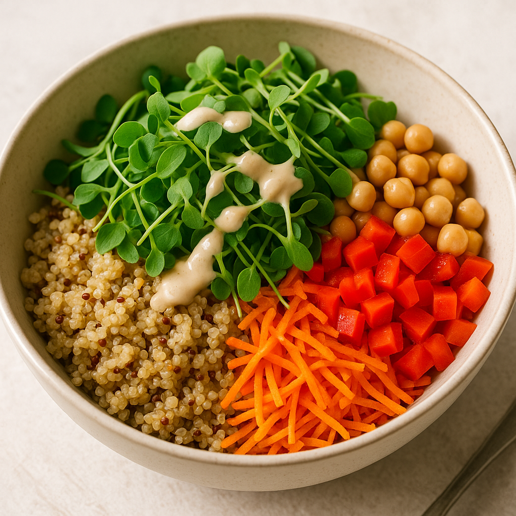 Arugula Microgreens and Quinoa Bowl with Tahini Dressing