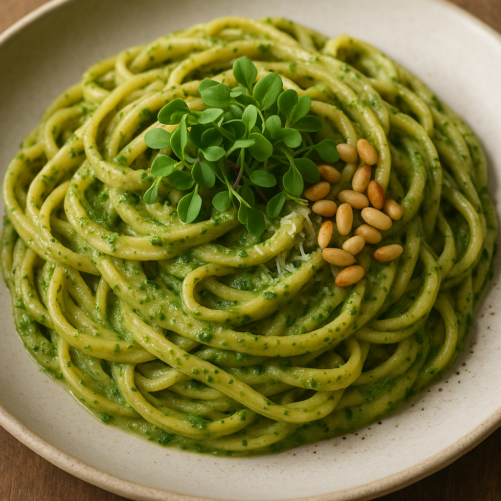 Basil Microgreen Pesto Pasta — Basil microgreens recipe
