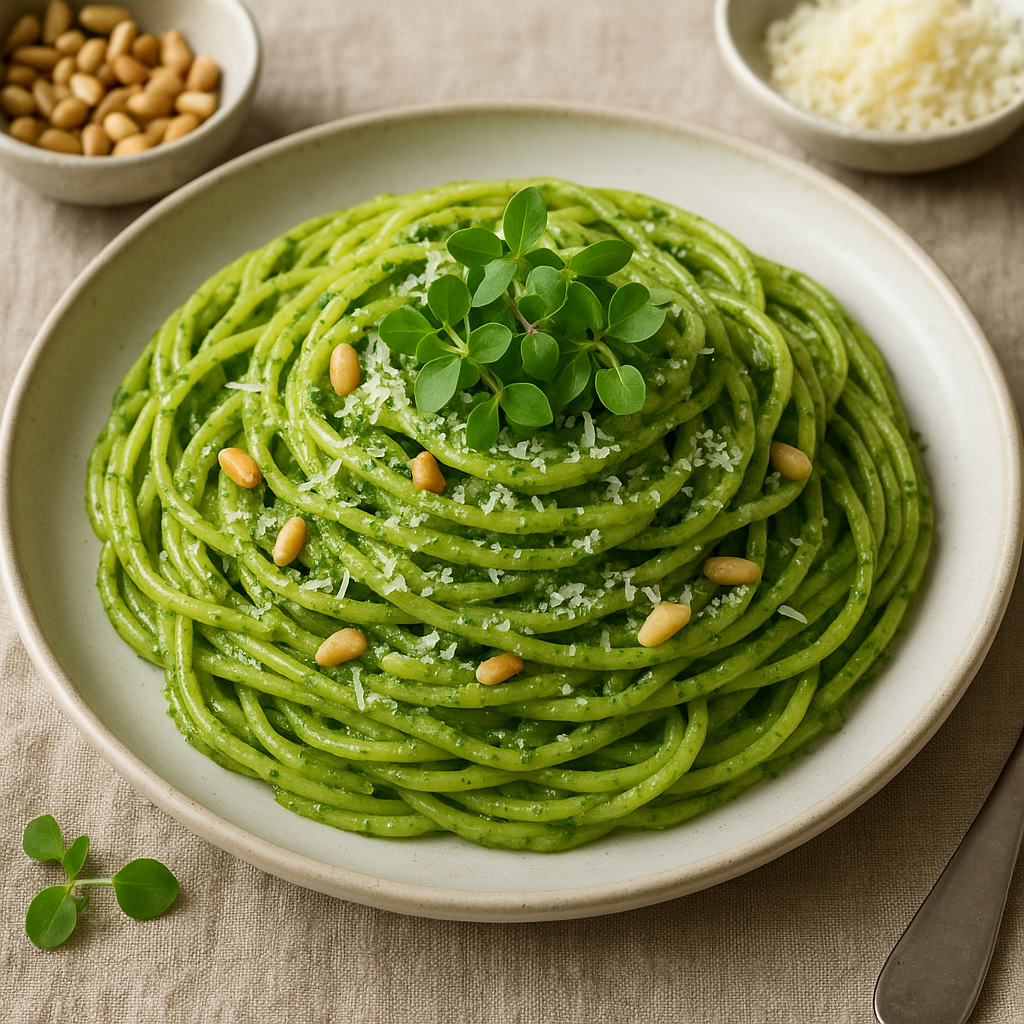 Basil Microgreens Pesto Pasta Delight — Basil recipe