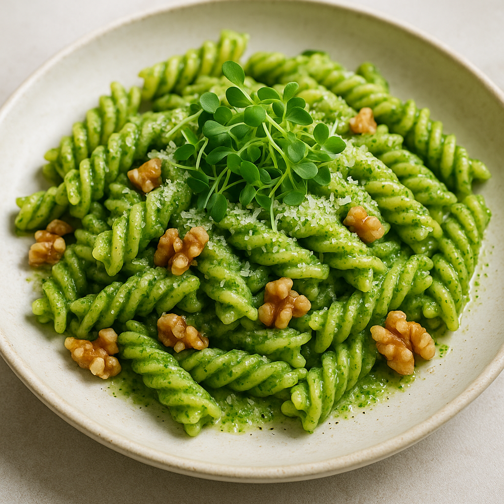 Broccoli Microgreen Pesto Pasta — Broccoli microgreens recipe