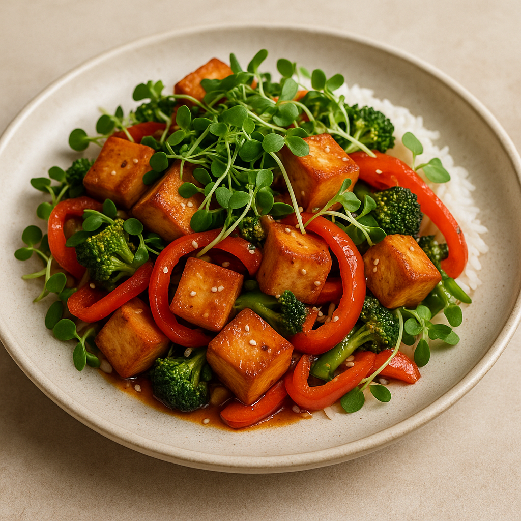 Broccoli Microgreen Stir-Fry with Tofu — Broccoli microgreens recipe