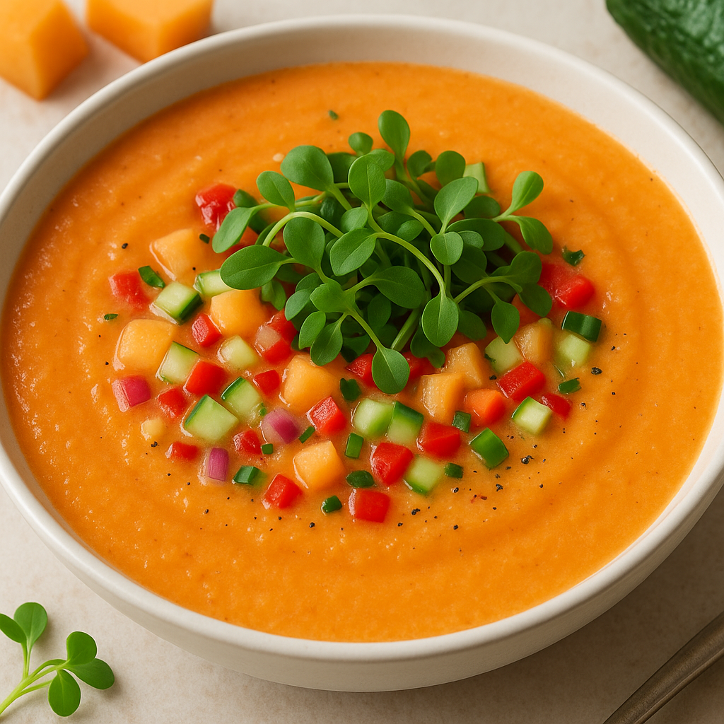 Cantaloupe Microgreen Gazpacho Delight — Cantaloupe microgreens recipe