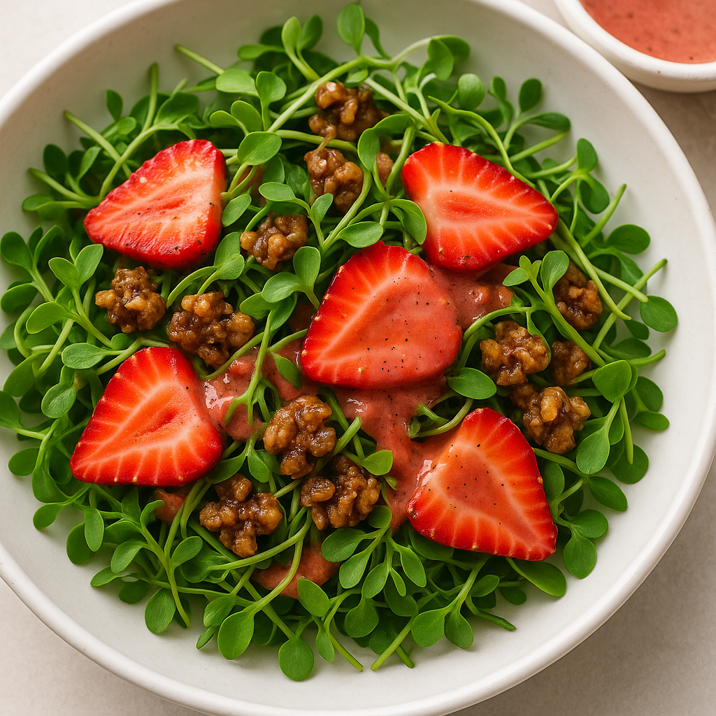 Strawberry & Cantaloupe Microgreen Salad with Balsamic Dressing — Cantaloupe microgreens recipe