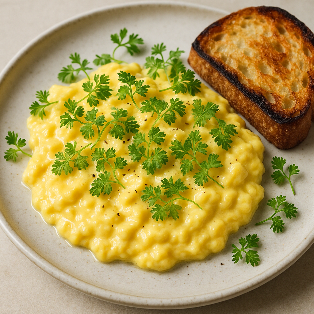 Soft Scrambled Eggs with Curled Chervil Microgreens — Chervil microgreens recipe