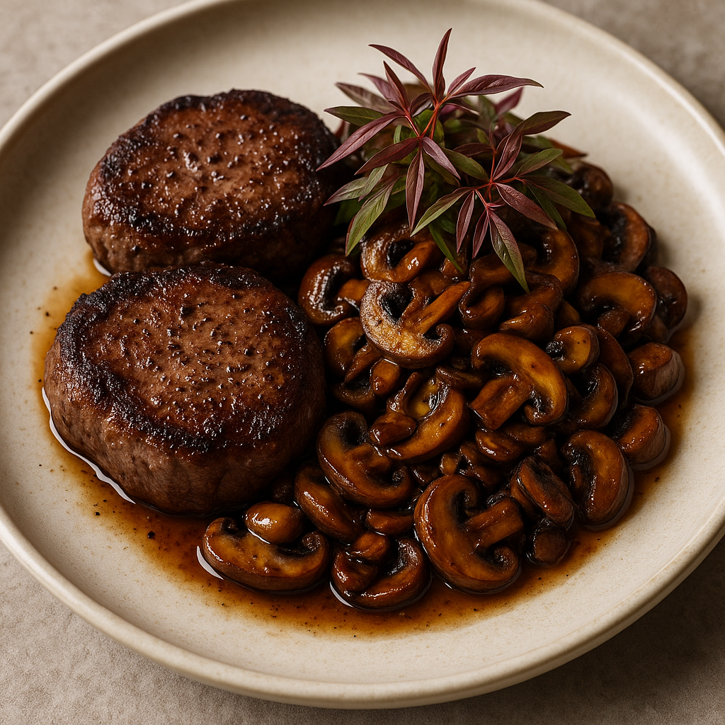 Steak with Mushrooms and Chinese Mahogany Microgreens — Chinese Mahogany microgreens recipe