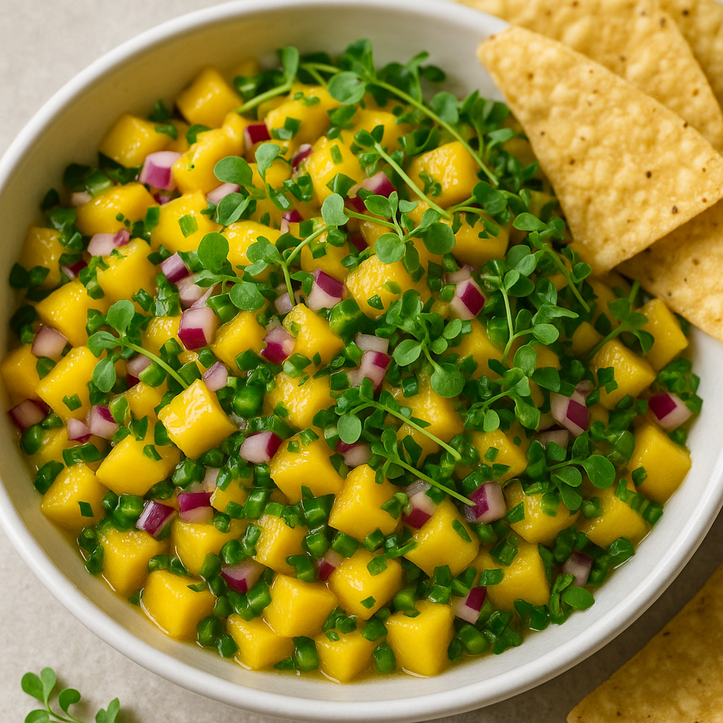 Cilantro Microgreens Mango Salsa (10-Minute Party Dip) — Cilantro microgreens recipe