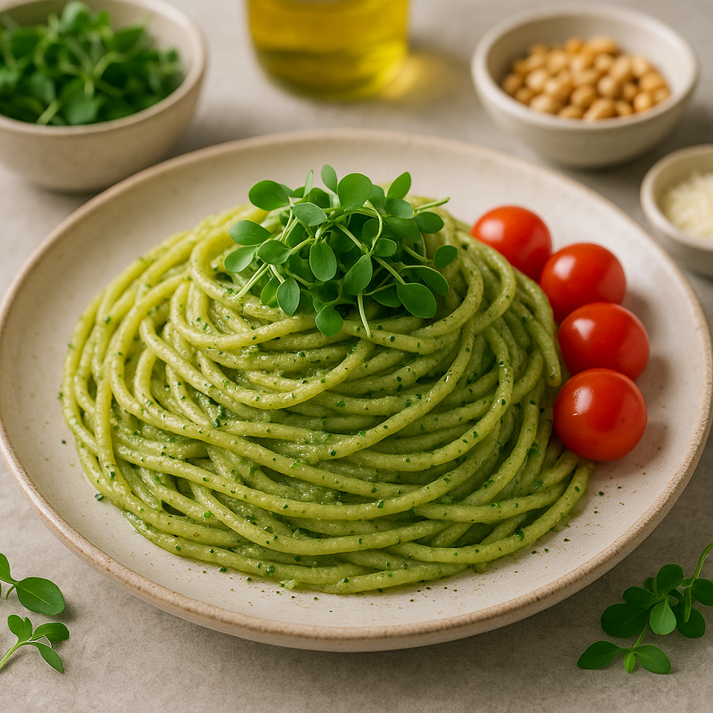 Creamy Basil Microgreen Pesto Pasta — Basil recipe