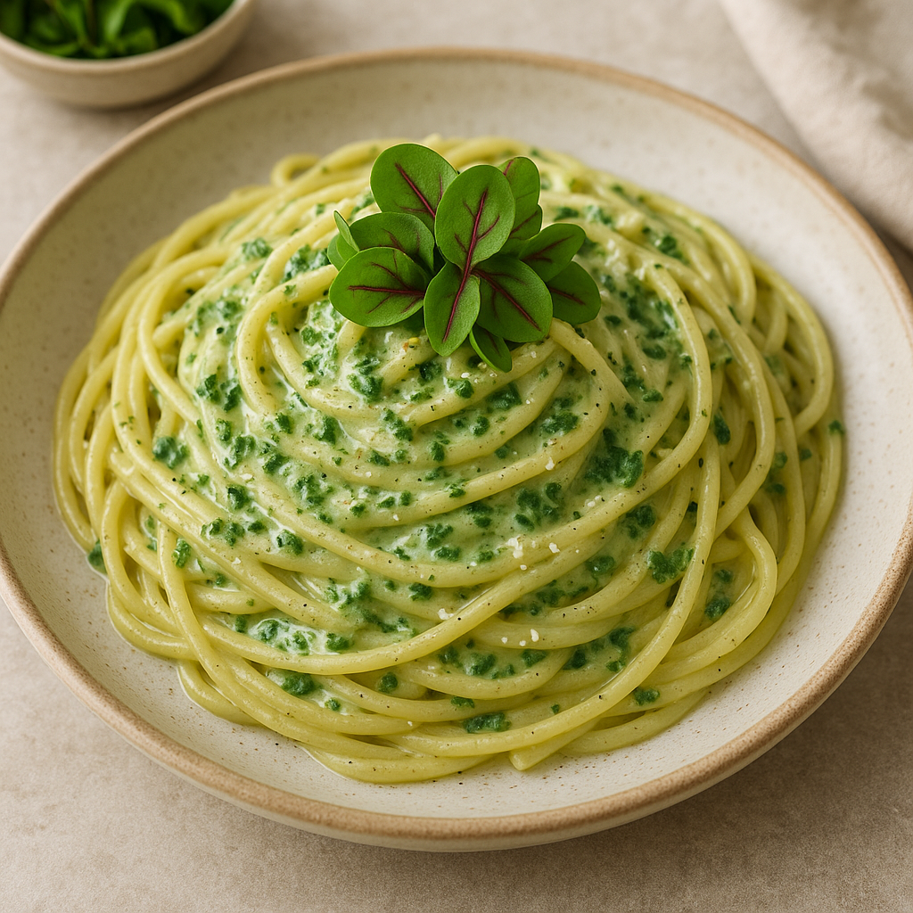 Creamy Sorrel Microgreen Pasta Delight — Sorrel microgreens recipe