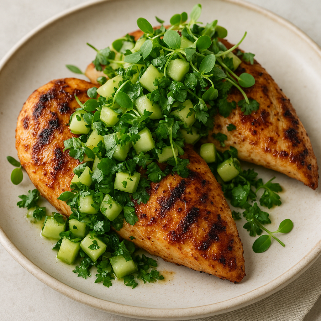 Grilled Chicken with Cantaloupe Microgreen Salsa — Cantaloupe microgreens recipe