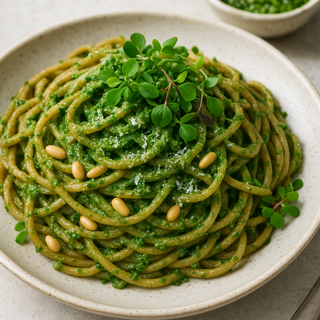 Herb Microgreens Pesto Pasta Delight — ChefPax Mix microgreens recipe
