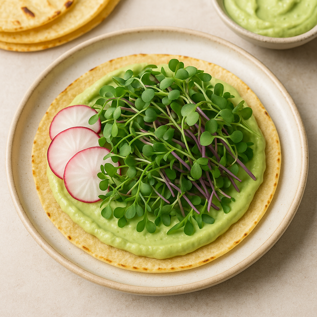 Kohlrabi Microgreen Tacos with Avocado Cream — Kohlrabi microgreens recipe