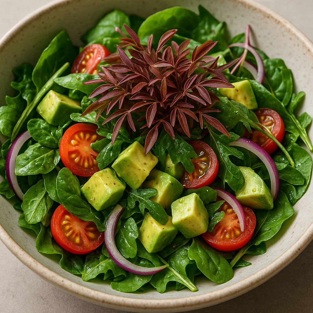 Mahogany Microgreens and Avocado Salad — Chinese Mahogany microgreens recipe
