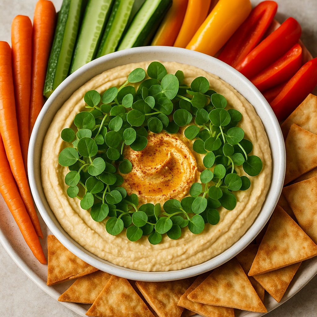 Nasturtium Microgreens Hummus & Crudité Plate (15-Minute Appetizer) — Nasturtium microgreens recipe