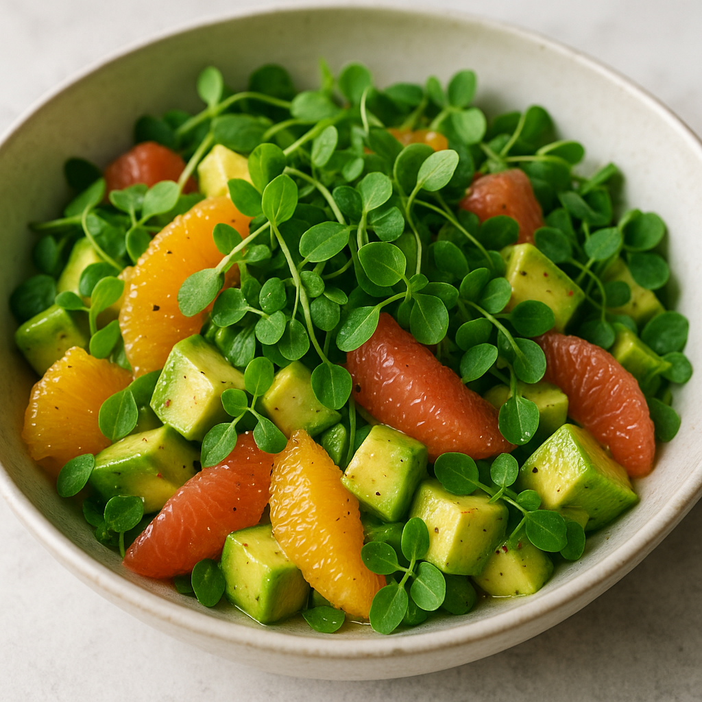 Nasturtium-Infused Avocado Citrus Salad — Nasturtium microgreens recipe
