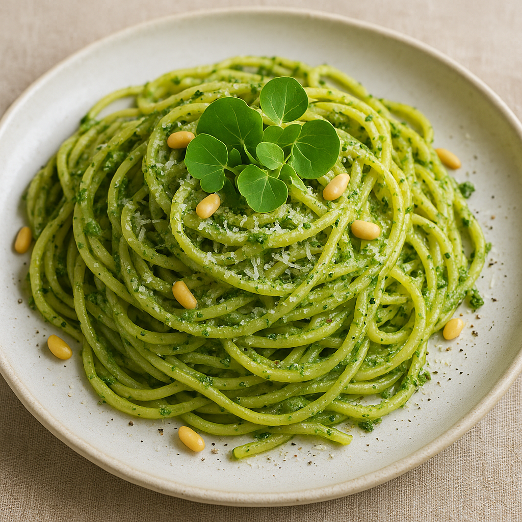 Nasturtium Microgreen Pesto Pasta Delight — Nasturtium microgreens recipe