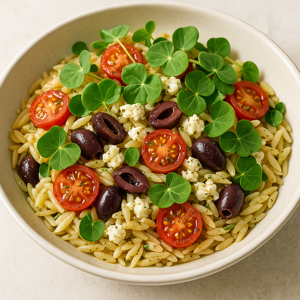 Nasturtium Microgreens Summer Pasta Salad (20-Minute Picnic Dish) — Nasturtium microgreens recipe