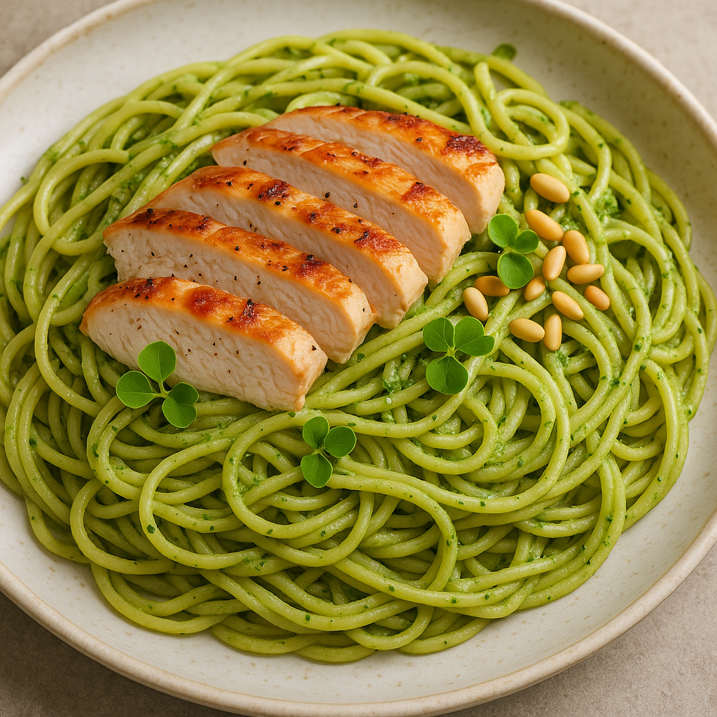 Nasturtium Pesto Pasta with Grilled Chicken — Nasturtium microgreens recipe