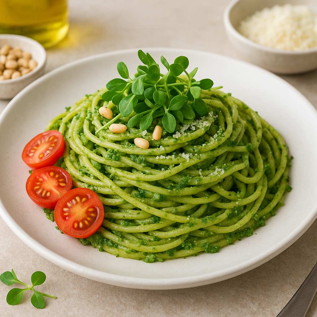 Pea Microgreen Pesto Pasta — Pea recipe