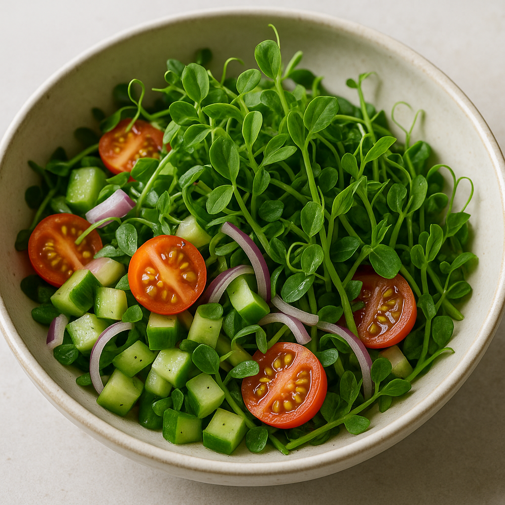 Pea Microgreen Salad with Citrus Vinaigrette — Pea microgreens recipe