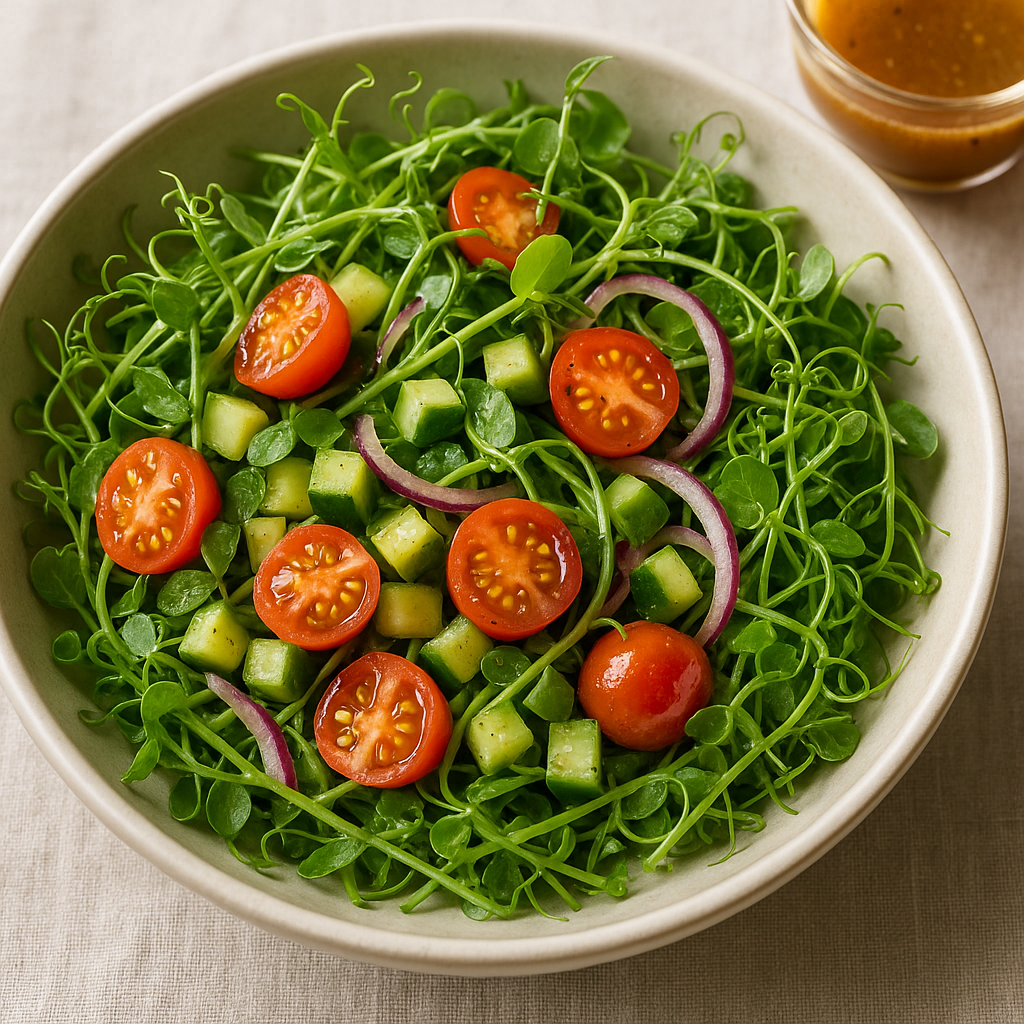 Pea Microgreens Salad with Citrus Vinaigrette — Pea microgreens recipe