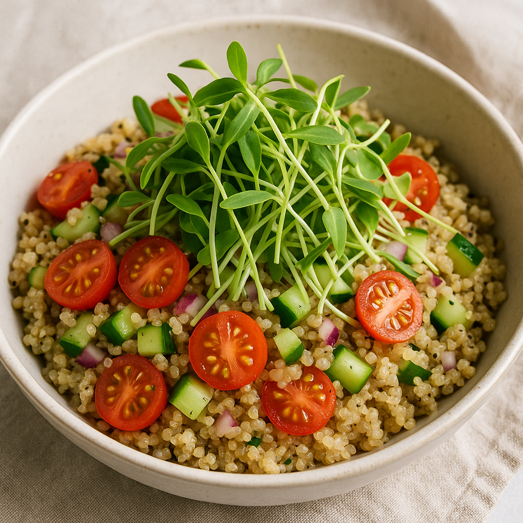 Popcorn Microgreen and Quinoa Salad Bowl — Popcorn microgreens recipe