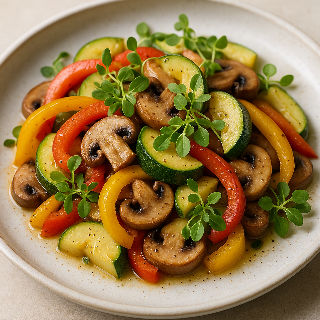 Sautéed Veggies with Texsel Microgreens Garnish — Texsel microgreens recipe
