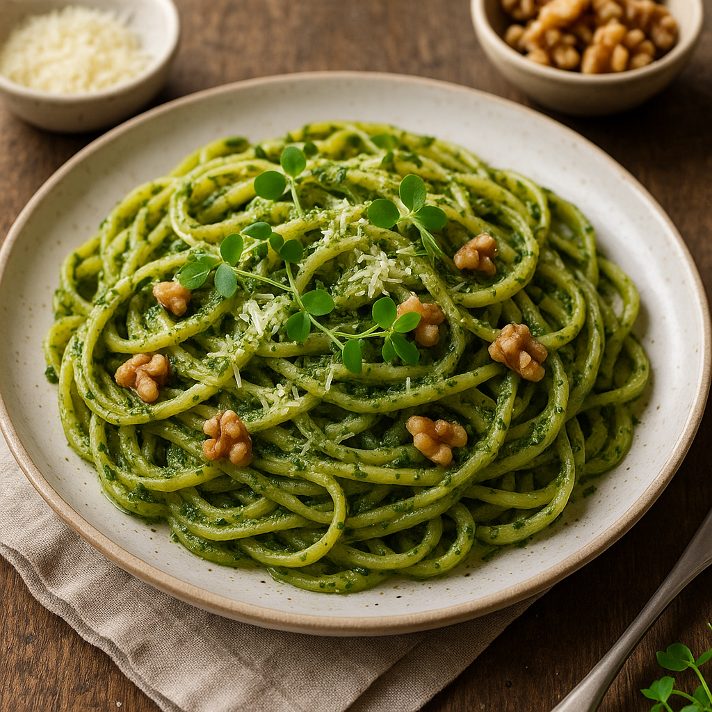 Savory Parsley Microgreen Pesto Pasta — Parsley microgreens recipe