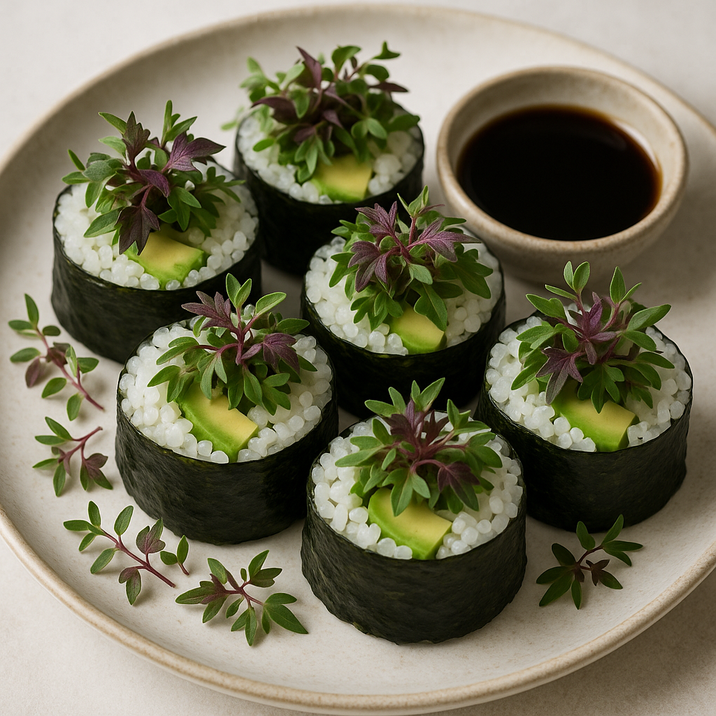 Shiso Microgreen Sushi Rolls with Avocado — Shiso microgreens recipe