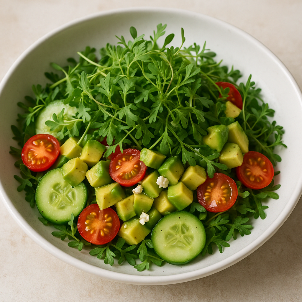 Shungiku Microgreen and Avocado Salad — Shungiku microgreens recipe