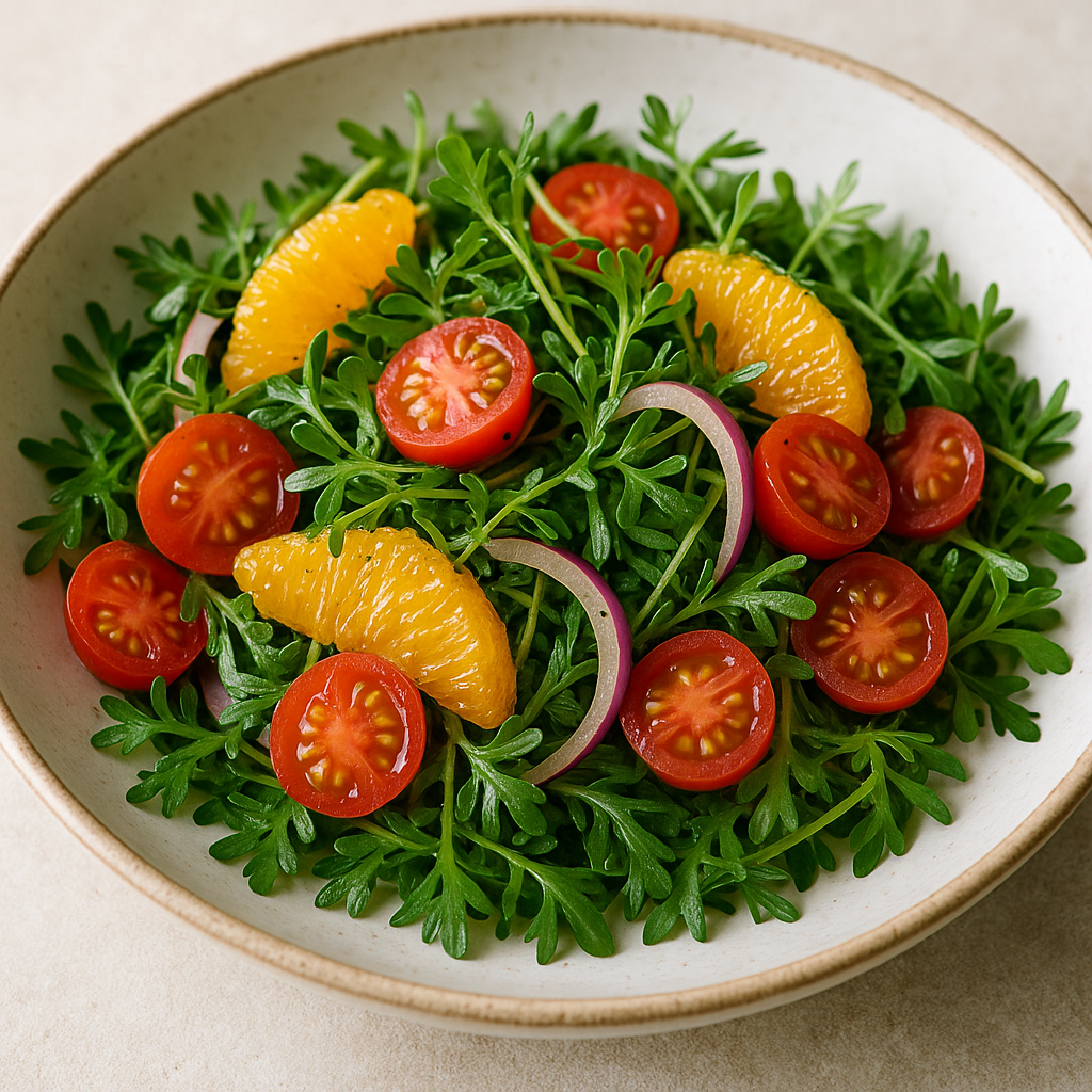 Shungiku Microgreen Salad with Citrus Vinaigrette — Shungiku microgreens recipe