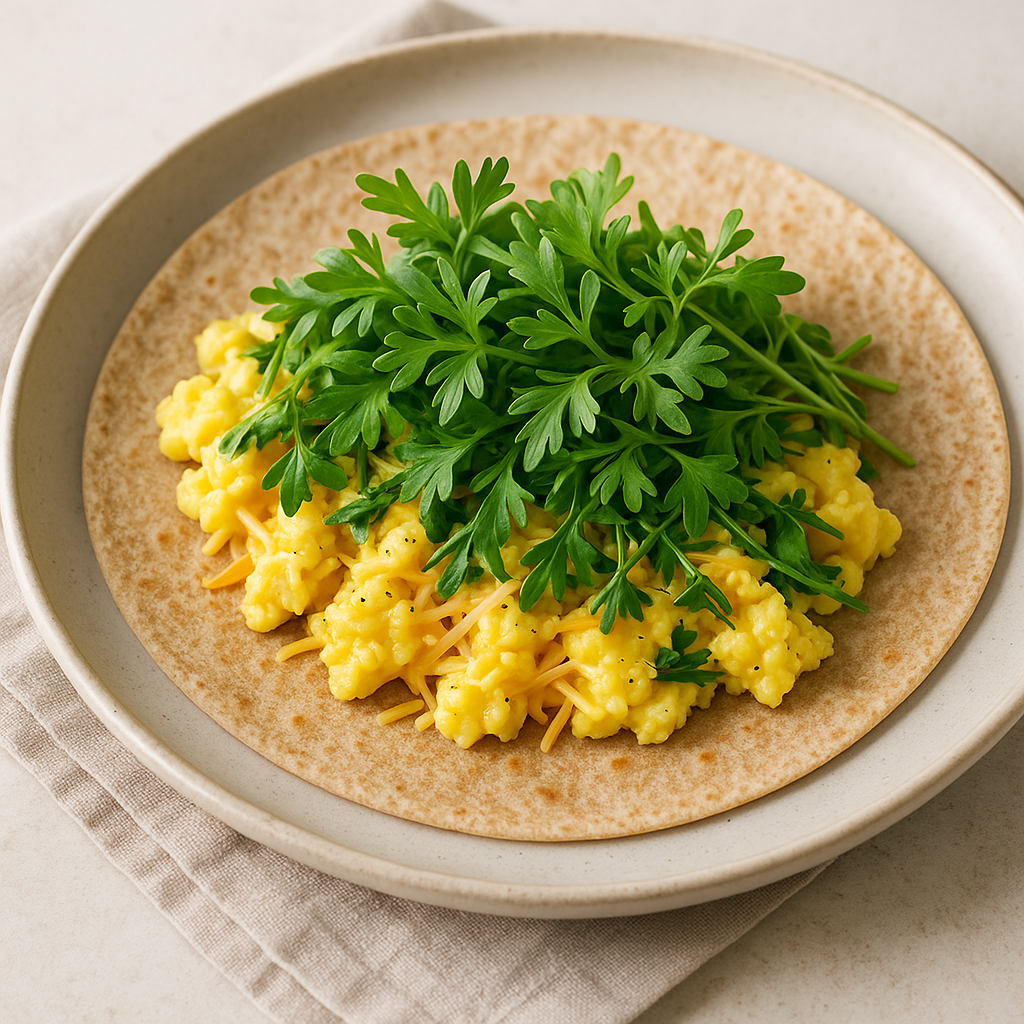 Shungiku Microgreens and Egg Breakfast Wrap — Shungiku recipe