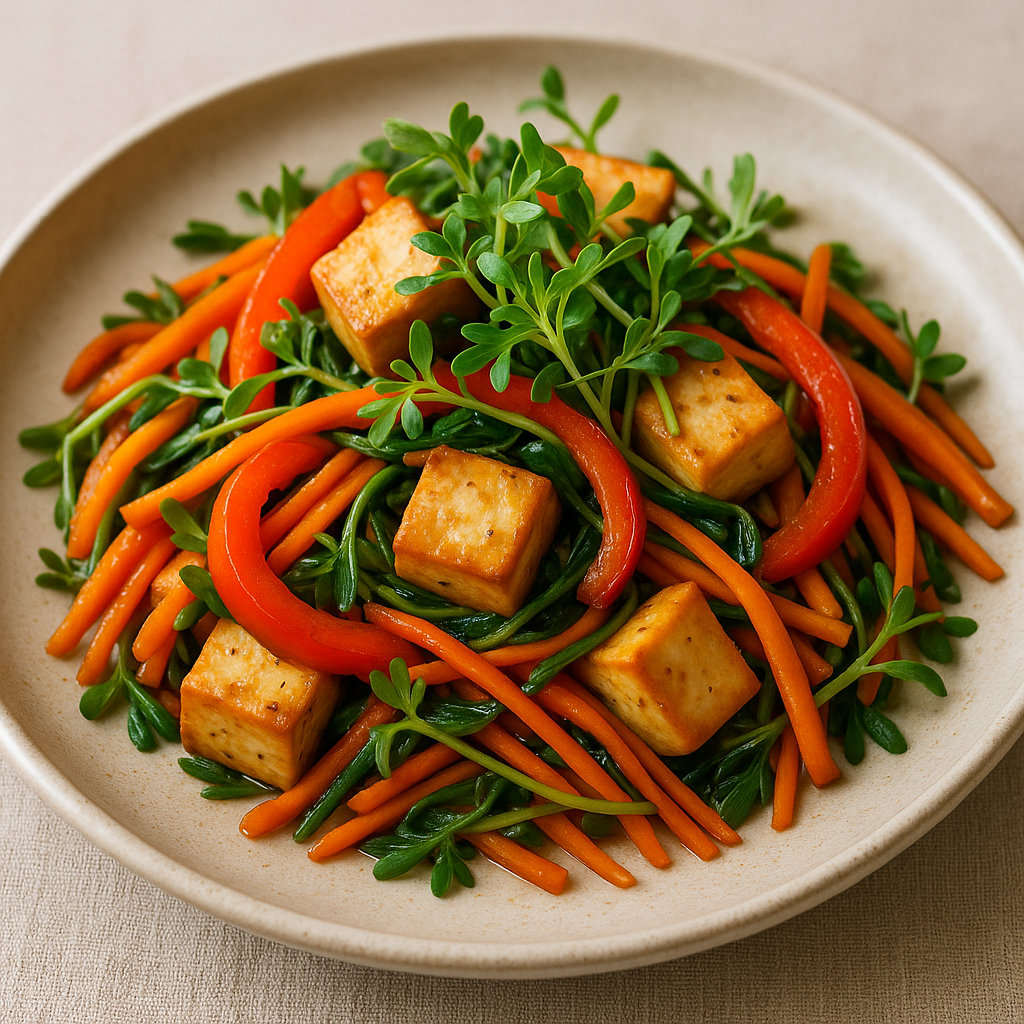 Shungiku Microgreens and Tofu Stir-Fry — Shungiku microgreens recipe