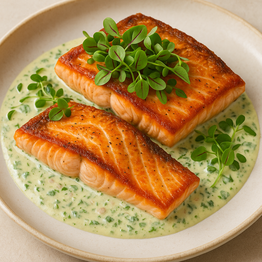 Salmon with Sorrel Microgreens Cream Sauce (25-Minute French-Inspired Dinner) — Sorrel microgreens recipe
