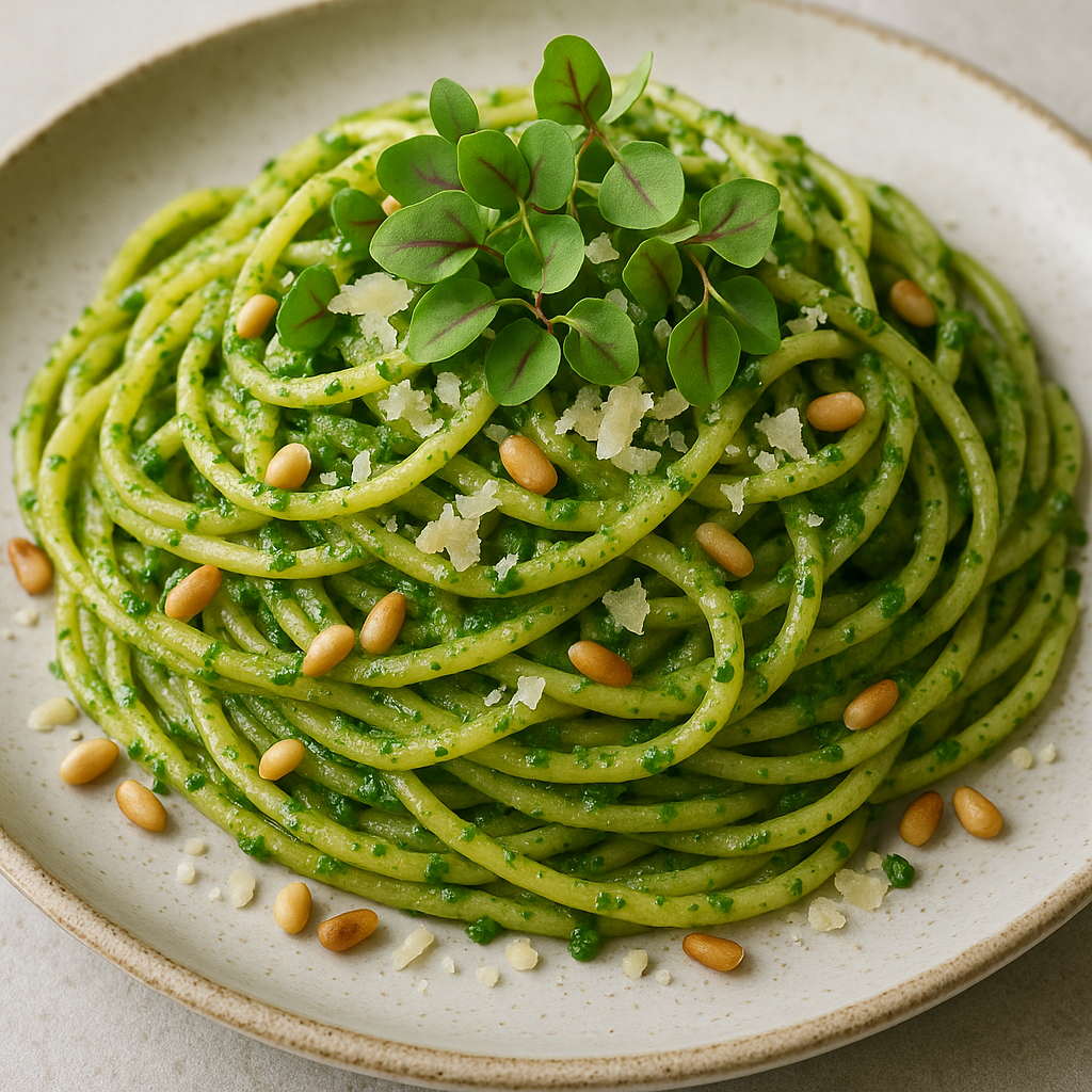 Sorrel Microgreens Pesto Pasta — Sorrel microgreens recipe