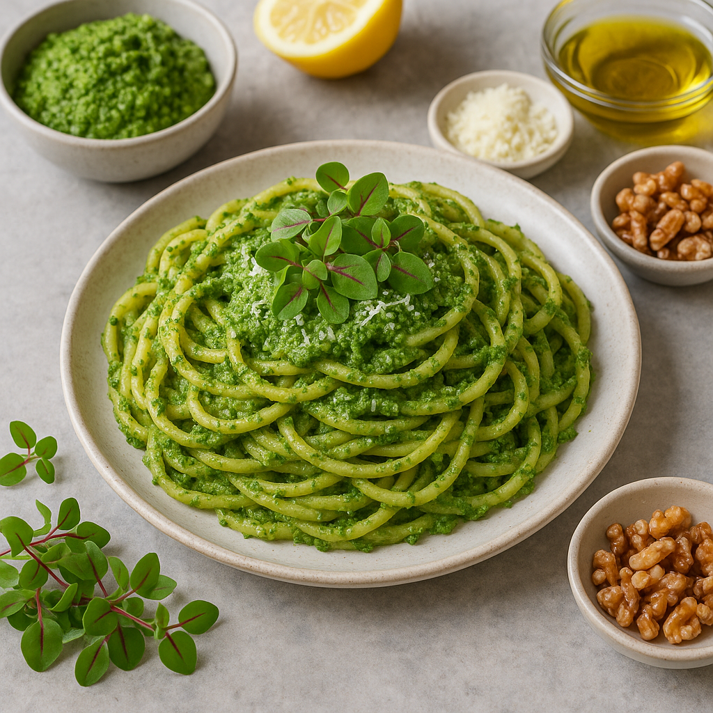 Sorrel Microgreens Pesto with Pasta — Sorrel microgreens recipe