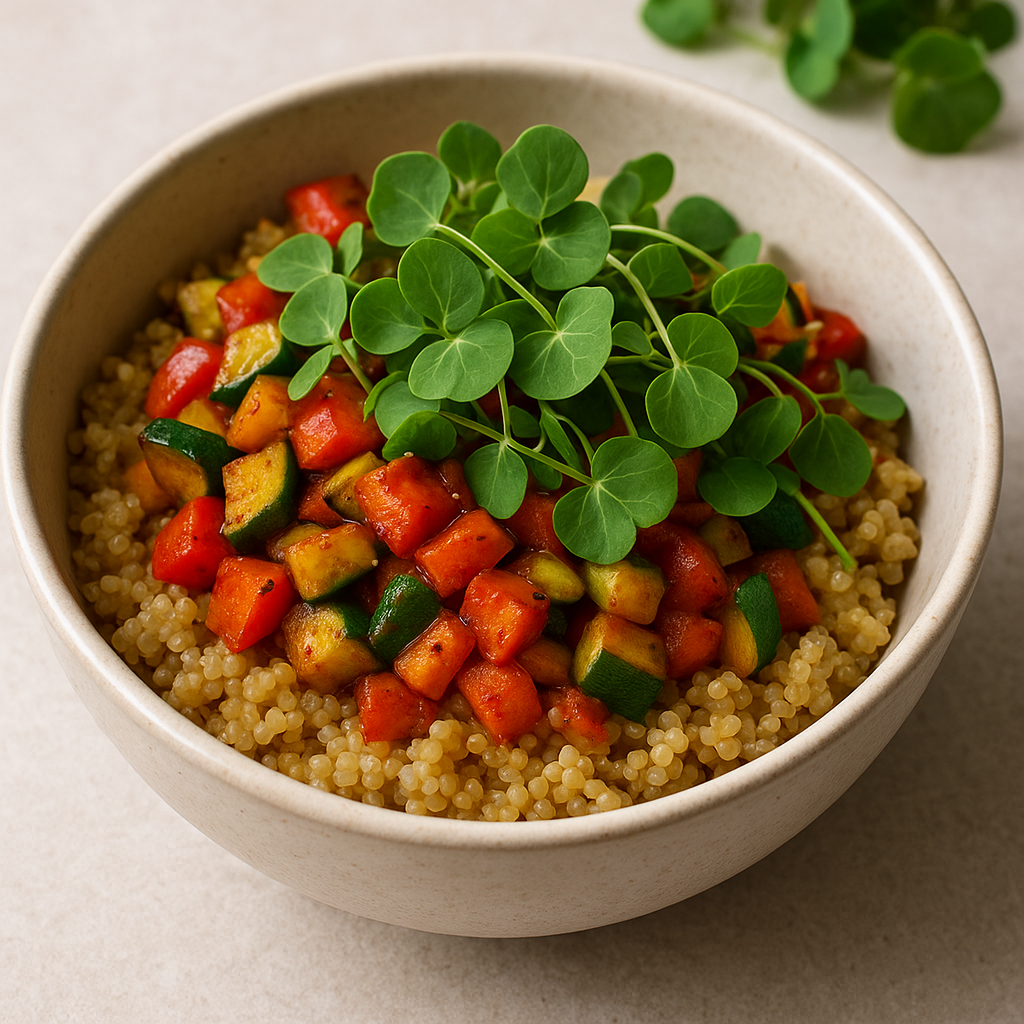 Spicy Nasturtium Microgreen and Quinoa Bowl