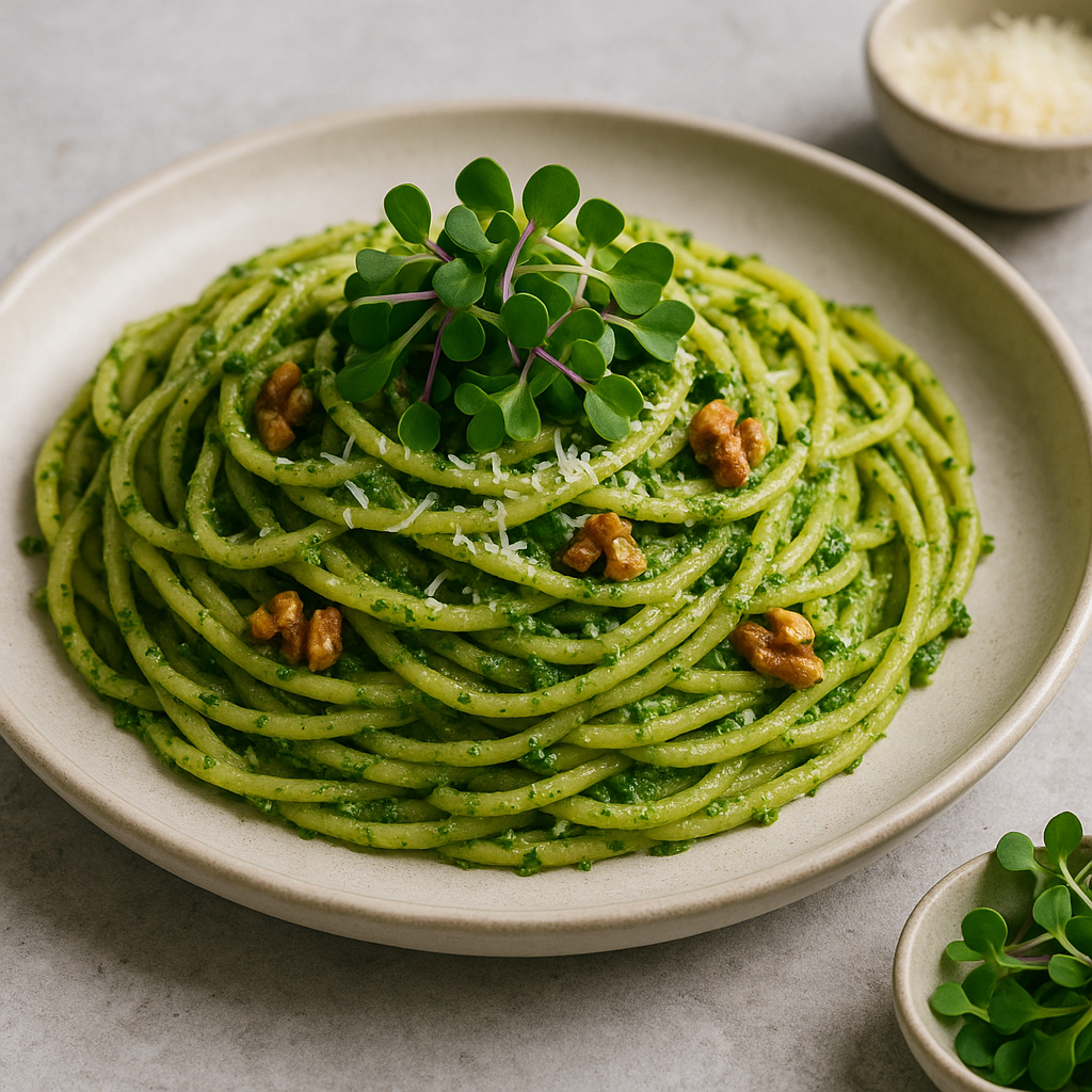 Spicy Radish Microgreens Pesto Pasta — Radish microgreens recipe