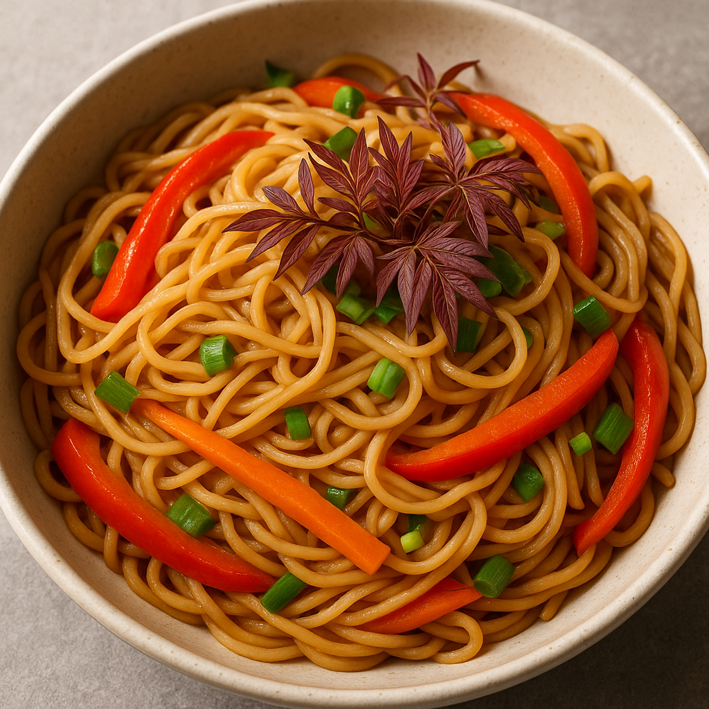 Stir-Fried Noodles with Mahogany Microgreens — Chinese Mahogany microgreens recipe