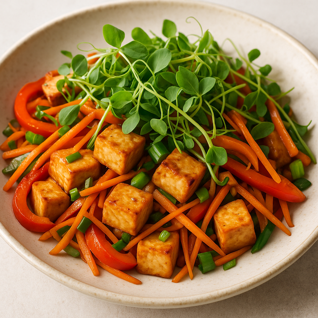 Stir-Fried Tofu with Pea Microgreens — Pea microgreens recipe