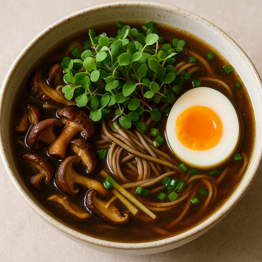Mushroom Soba Soup with Texsel Greens Microgreens — Texsel microgreens recipe