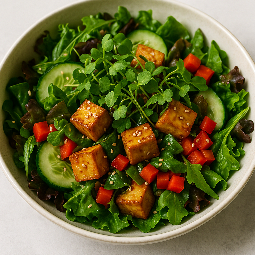 Wasabi Mustard Microgreen Tofu Salad — Mustard microgreens recipe