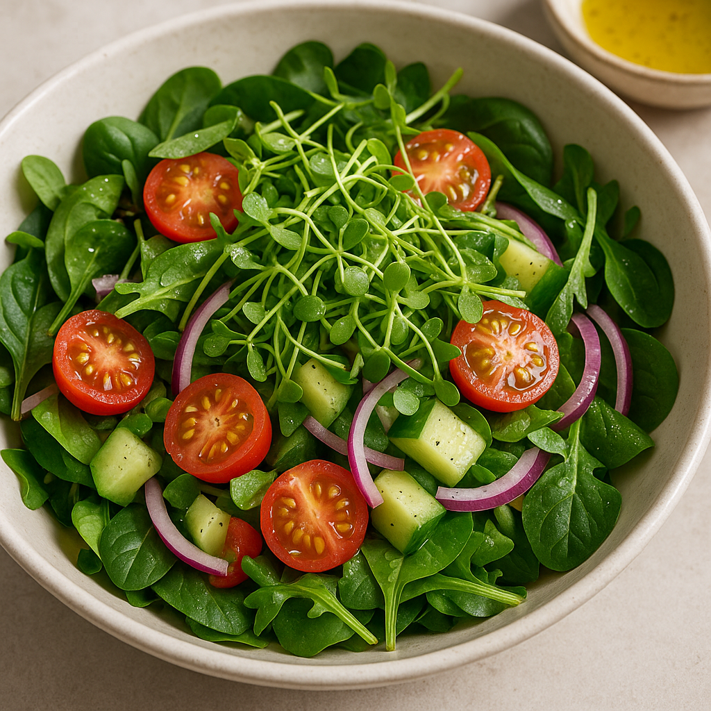 Zesty Buckwheat Microgreens Salad with Lemon Dressing — Buckwheat microgreens recipe