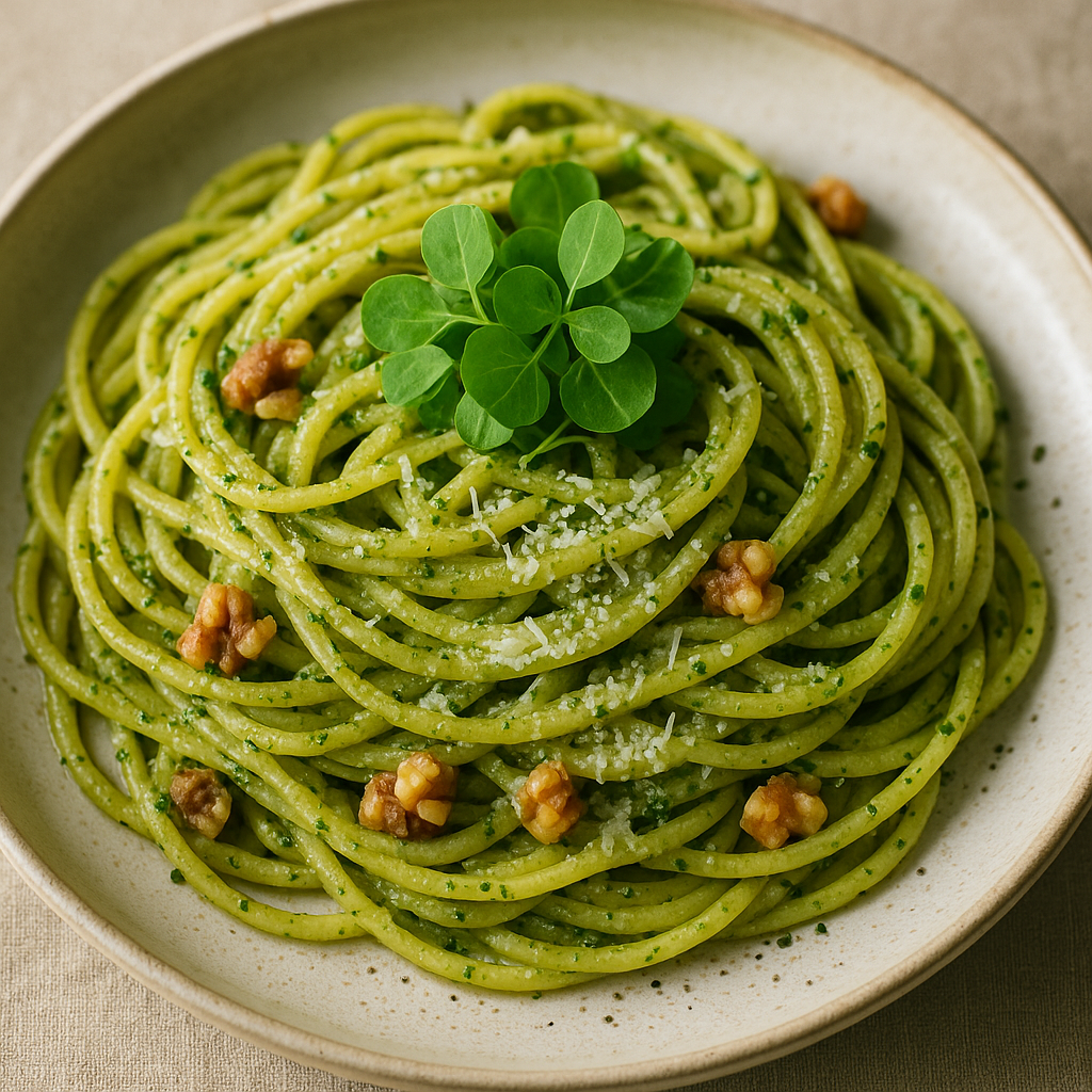 Zesty Nasturtium Pesto Pasta — Nasturtium microgreens recipe
