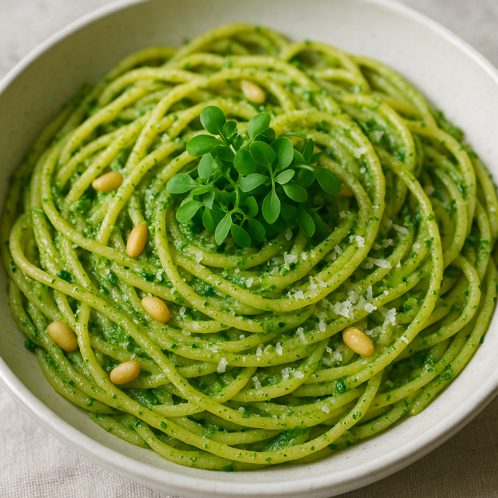 Zesty Parsley Microgreen Pesto Pasta — Parsley microgreens recipe